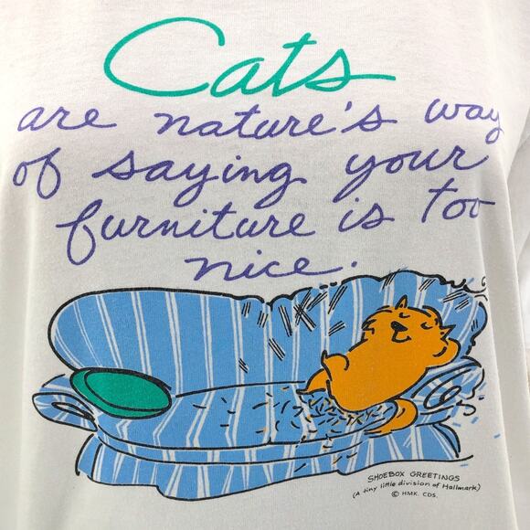 AMERICAN VINTAGE Hallmark XL Cats Saying White Single Stitch Tee Shirt T-Shirt - Picture 1 of 5